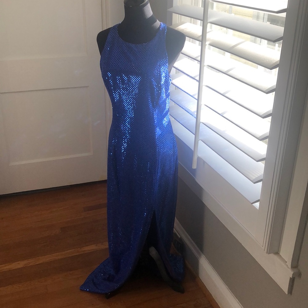 Blue Sequin Evening Dress - vintage size 9/10